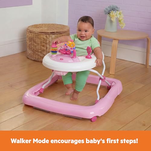 Bright Starts JuneBerry Walk-A-Bout Baby Walker and Entertainer, with Easy Fold Frame for Storage, Ages 6 Months +