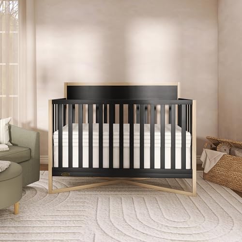 Dream On Me Owen 5-in-1 Convertible Full-Size Baby Crib in Matte Black, GreenGuard Gold & BSA, Converts to Toddler, Day, & Full-Size Bed, Non-Toxic Paint, Safe Sleep Environment