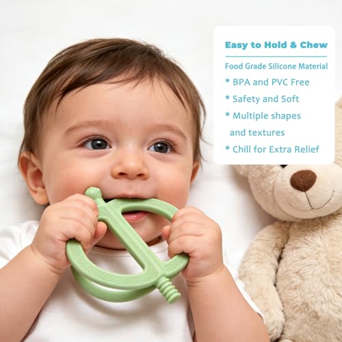 CFTONE Baby Teething Toy, Nipple-Shaped with Easy-Hold Handle, Anti-Choking Design for Teething Relief, Teethers for Babies 0-36 Months, Textured Chewing Toys for Infants Toddlers (Pink+Grey)