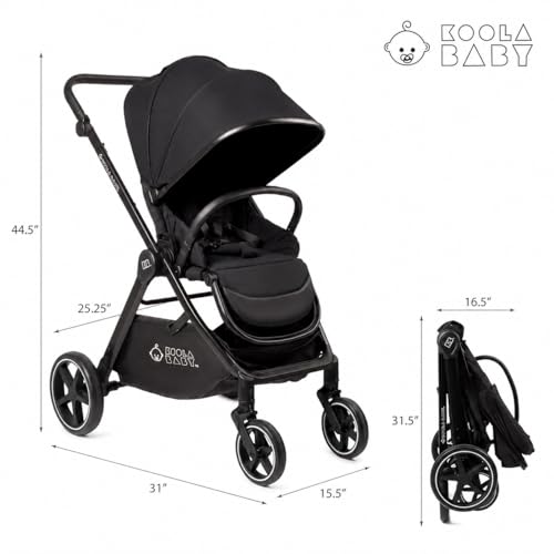 KOOLABABY Reversible Baby Stroller – Foldable Stroller with Parent & World Facing Seat, Multi-Recline & Extendable Canopy – Toddler Stroller