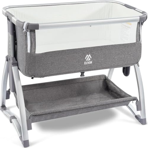 Elevon Bedside Bassinet, 4-in-1 Baby Bedside Sleeper with Rocking Mode, Breathable Mesh, Built-in Wheels, Adjustable 7 Heights, Portable Infant Bassinet with Mattress and Storage