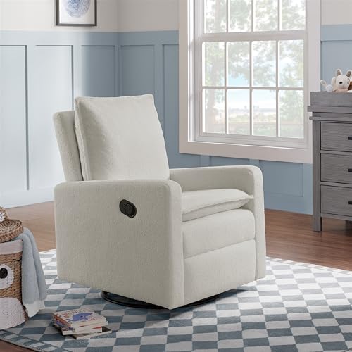 Oxford Baby Uptown Upholstered Glider Recliner Rocking Chair 360° Swivel for Nursery and Living Room - Boucle White