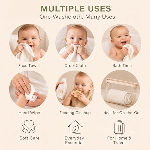 Lion bear 10 Pack Reusable Colored Organics Baby Washcloths, Soft Absorbent Organic Cotton Washable Saliva Towel Face Wipes,Face Towel, Natural Baby Wipes for Sensitive Skin (Multicolor)