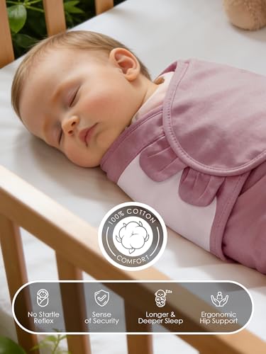 Newborn Swaddle Blanket Wrap 0-3 Months (3-Pack) - Adjustable Infant Sleep Sack, 100% Cotton Anti-Startle Soothing Sack, Soft Breathable Nursery Bedding - Dusty Rose + Pearl + Mauve