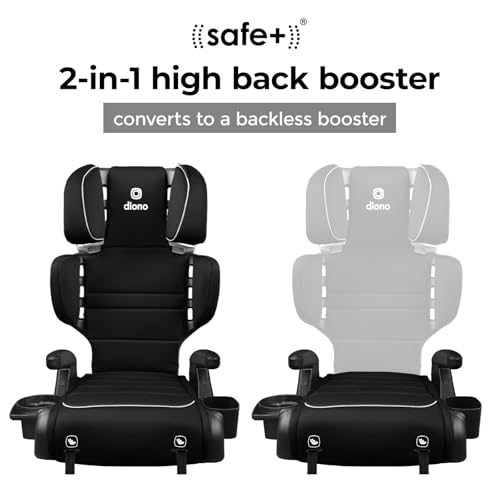 Diono Connect3 RXT 2-in-1 High Back Booster, Slim Fit 3-Across in Many Mid-Sized Sedans and SUVs, for Children from 40-120 lbs., Lightweight with Latch, Black Storm