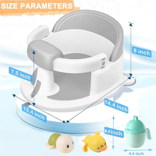 Baby Bath Seat for Babies 6 Months & Up, Toddler Bath Seats for Babies Sitting Up, Non-Slip Infant Bath Tub Chair with Suction Cups & Soft Cushion for Shower, Compact Toddler Bathtub Seat, Grey