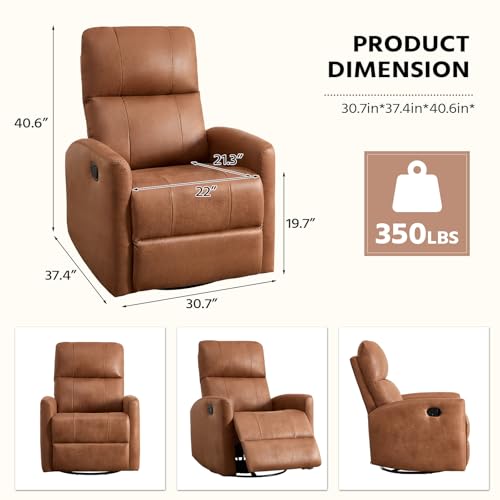 HAOMARKETS Swivel Rocker Recliner Chair, Manual Faux Leather Glider Rocking Recliners for Adults, 360° Swivel Nursery Reclining Sofa with Padded Backrest for Living Room, Dark Brown