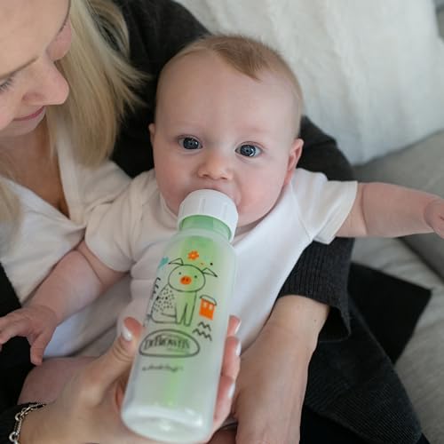 Dr. Brown's Natural Flow Anti-Colic Options+ Narrow Baby Bottle, Frog and Pig, 8 oz/250 mL, with Level 1 Slow Flow Nipple, BPA-Free, 0m+, 2-Pack