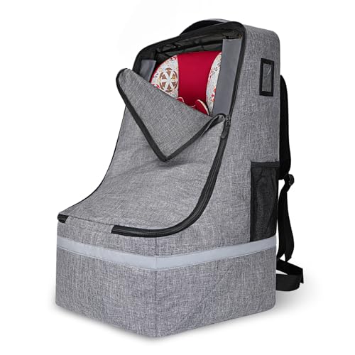 LARIPOP Car Seat Travel Bag for Airplane, Universal Gate Check Car Seat Bag, Padded Backpack with Waist Belt, Reflective Strips & Protective Feet, Fits Infant Convertible Booster Seats, Grey