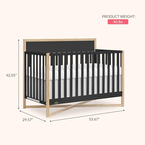 Dream On Me Owen 5-in-1 Convertible Full-Size Baby Crib in Matte Black, GreenGuard Gold & BSA, Converts to Toddler, Day, & Full-Size Bed, Non-Toxic Paint, Safe Sleep Environment