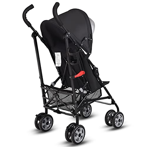 HONEY JOY Baby Lightweight Stroller, Compact Travel Stroller for Airplane, Adjustable Backrest & Canopy, 5-Point Harness, Cup Holder, Storage Basket, Foldable Umbrella Stroller for Toddlers (Black)