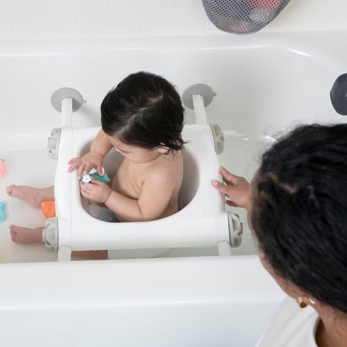 Regalo Baby Basics Baby Bath Seat with Suction Cups, Sit-Up Bath Support for Infants, Secure Baby Bath Chair for Bathtub, Easy Clean with Drain Holes, Fits Standard Tubs, White