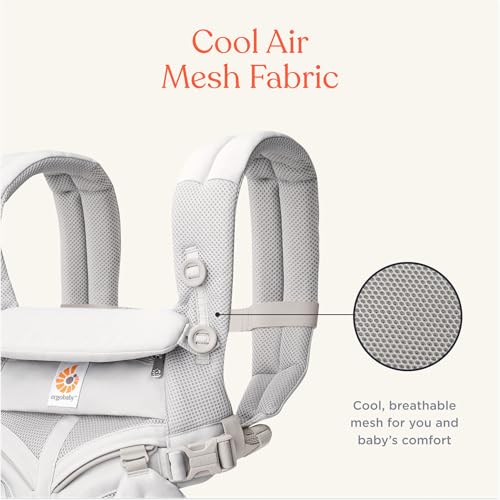 Ergobaby Omni Classic Baby Carrier for Newborn to Toddlers 0-48 Months (7-45 lbs) - 4-Position Breathable Mesh Baby Carrier with Ergonomic Support - Pearl Grey