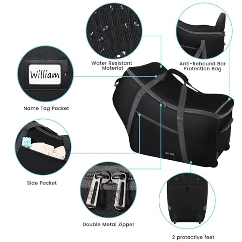 Car Seat Travel Bag with Wheels Fits All Nuna Pipa car seat and Base, Chicco Keyfit 35 and Anti-rebound Bar Base, Doona travel bag, Padded Infant Gate Check Bag with side pocket, Bumper Feet