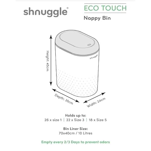 Eco-Touch Baby Nappy Diaper Bin - Odor Lock Airlock, No Costly Refills, 10L Capacity, Recyclable, Use Any Bag - White Nursery Diaper Pail