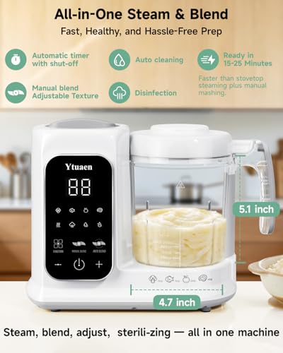 Baby Food Maker with Large Steam Basket Onestep Baby Food Processor Steamer with Steam & Grinding, Auto Cooking Self-Cleaning & Sterili-zing, BPA-Free for Healthy Homemade Baby Food