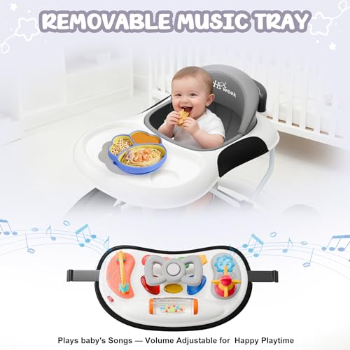 5-in-1 Foldable Baby Walker,Music and Lights Baby Walker with Wheels,Height Adjustable Infant Walker, with Activity Center, Rocker, Bouncer,Push Walker & Feeding Tray for Babies 6-18 Months (Black)