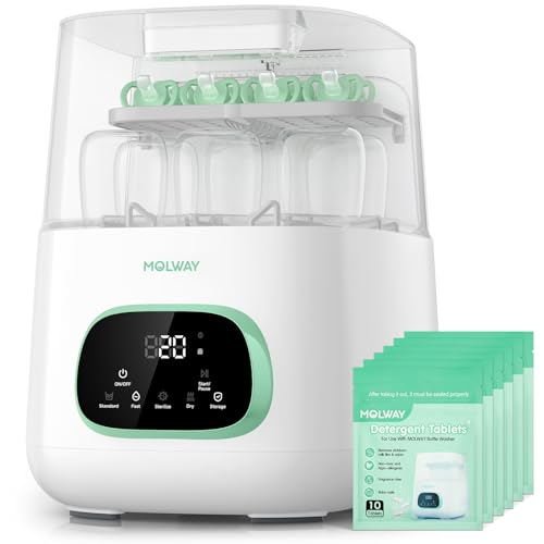 MOLWAY Upgraded Baby Bottle Washer and Sterilizer, All-in-One Cleaning Machine for Bottles & Parts, Gift for New Moms