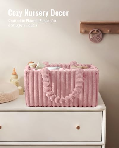 Blissful Diary Flannel Diaper Caddy Organizer, included Gift Packaging, Cozy Nursery Storage Basket, Gift for Baby Shower, Newborn Essentials, Blush Pink
