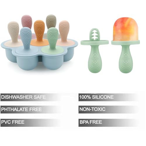 PandaEar Silicone Popsicle Molds for Toddlers, Mini Breastmilk & Fruit Juice Freezer Mold with Sticks, 7-Cavity Baby Ice Pop Maker, BPA Free & Easy to Clean