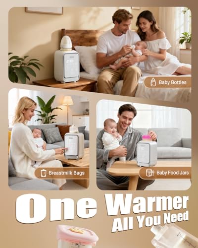 12-in-1 Baby Bottle Warmer for Breastmilk, 2min Fast Swirlable Milk Warmers with 24H Locks Nutrients, Smart Precise Even Heating, Temperature Control, Timer, Night Light, Fits All Bottles, Bags, Jars
