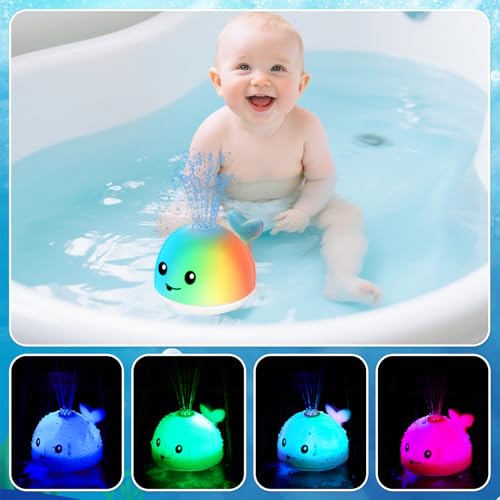Baby Bath Toys, Light Up Whale Bath Toy Sprinkler for Babies 6-12-18 Months, Bath Toys for Kids 1-3, Toddler Fountain Bathtub Toys, Baby Pool Toys for Toddlers 1-3 Girls Boys Summer Birthday Gifts