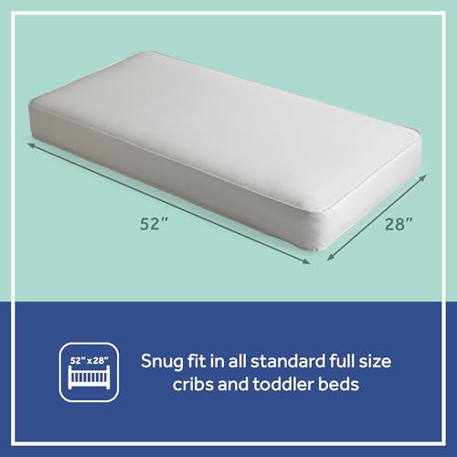 Sealy Baby Posture Perfect Breathable Crib Mattress, GREENGUARD Gold Certified, Made in USA, 2 Stage Hybrid Memory Foam & 150 Premium Coils, Toddler Bed Fit, Safety & Quality Tested, 52x28"
