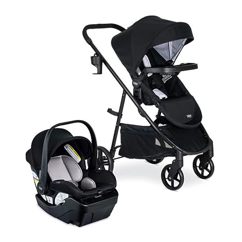 Britax Willow Brook Travel System, Car Seat Stroller Combo With Willow Infant Car Seat, Aspen Base, and Brook Stroller; ClickTight Technology, RightSize System and 4 Ways to Ride — Onyx Glacier