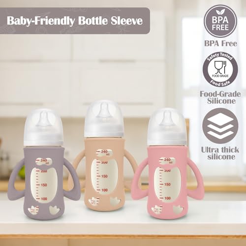 BUSOHA 3 Pack Silicone Sleeves for Pigeon 8oz Baby Bottle