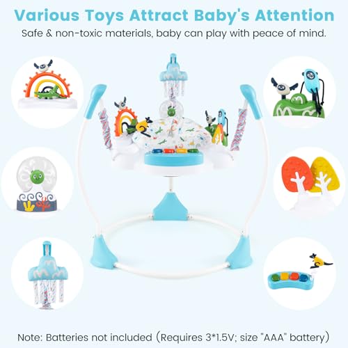 INFANS Baby Activity Center Jumper with Music, Light, Interactive Toys, 360°Rotating Seat, 3 Heights for 6+ Months (Blue)