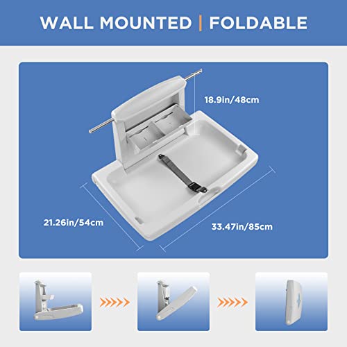 PLUSSEN Commercial Baby Changing Station Wall Mounted, Horizontal Fold-Down Baby Changing Table, Heavy Duty 200lb Capacity, Space Saving Diaper Changing Station for Restroom & Public Facilities