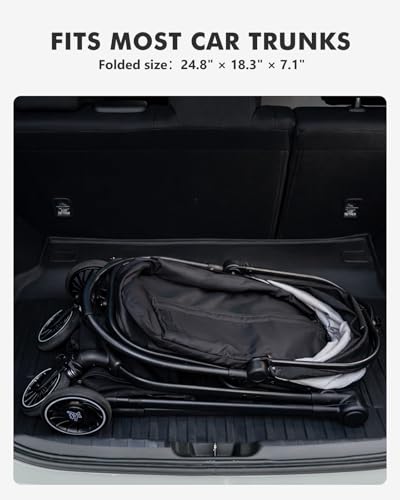 Pawccoli Pet Stroller for Small Dogs and Cats, One-Click Foldable Dog Stroller with Detachable Carrier & 3 Safety Tethers, Holds up to 33 lbs, Storage Basket & Cup Holder, Breathable Mesh, Black