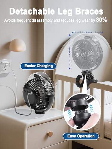 Wavmill Misting Stroller Fan, 6000mAh Battery Operated Portable Fan with Light & 360° Pivoting, Personal Fans with Flexible Tripod for Baby, Office, Travel,Treadmill,Outdoors