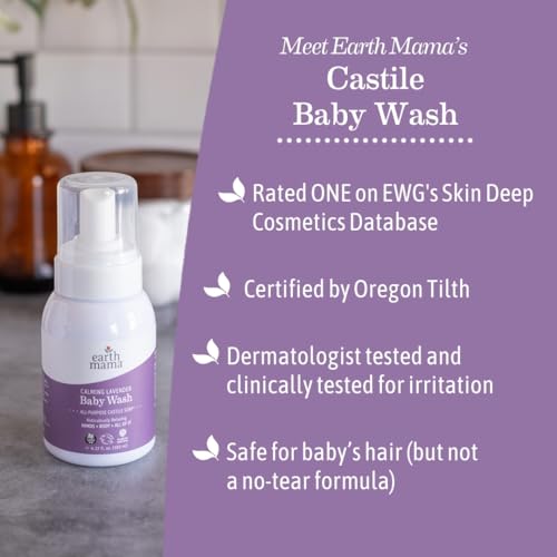 Earth Mama Calming Lavender Baby Wash Liquid Foaming Hand Soap, All-Purpose Lavender Body Wash for Sensitive Skin, Castile Soap with Coconut Oil, Shea Butter, Calendula, & Aloe, 6.27 Fl Oz