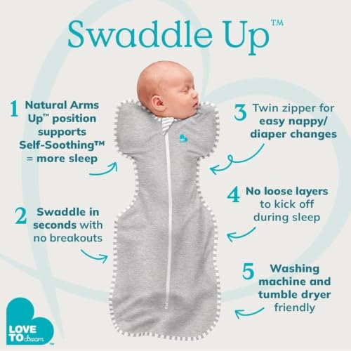 Love to Dream Swaddle UP, Sleep Sack 0-3 Months, Self-Soothing, Improves Sleep, Secure Fit Helps Calm Startle Reflex, Baby Essentials Must Haves Newborn, 1.0 TOG, 8-13 lbs, Oatmeal