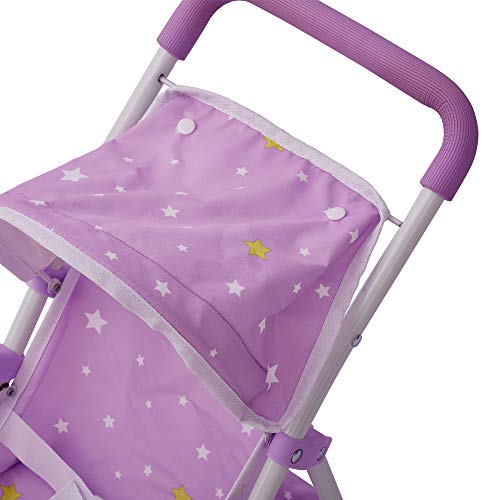 Olivia's Little World Baby Doll Jogging-Style Stroller with Canopy, Seatbelt and Storage Space, Purple and White