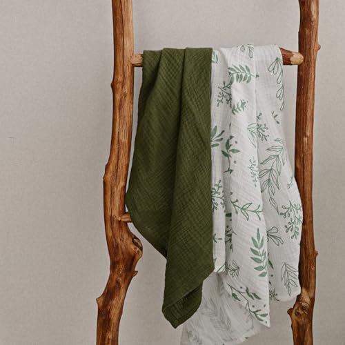 Muslin Receiving Blankets, Neutral Blanket Swaddling for Newborn Boys and Girls, 5 Pack Breathable and Skin-Friendly Swaddle Wrap for Infant Baby (Bright Leaves)