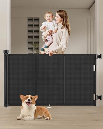 Miumoon 71 inch Retractable Baby Gates 34 inch Tall, Retractable Gate with Reinforced Strip Design to Prevent Crawling Through, 6 FT Retractable Dog Gate for Stairs, Doorways, Hallways, Indoor/Outdoor