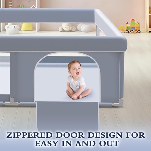 XVISHX 65 x 50 Inch Baby Playpen, Playpen for Babies and Toddlers, Baby Play Pen Playard for Indoor & Outdoor Active Center Game Fence, with Skin-Friendly Fabric and Soft Breathable Mesh, Grey