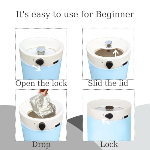 JM ·YIPENG Diaper Pail, Airtight Odor Control Baby Diaper Bin with Childproof Lock, Stainless Steel Garbage Pail with lid, 15 Liter/ 4 Gallon Compact Nursery Trash Can with Removal Inner Liner, Blue