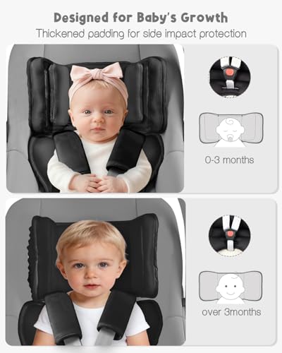 HNHUAMING Infant Car Seat Insert with 2 Headrest for Doona|Graco, Thickened Baby Car Seat Head Support for Newborn, Reveable Baby Car Seat Cushion for Side Impact Protection, Black