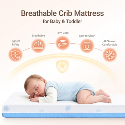 MAMAZING Aerobase Baby Crib and Toddler Mattress 52" L x 28" W, 2-Stage Breathable Mattress, Non-Toxic, Waterproof Liner, Machine-Washable Cover, Fits Standard Baby Crib & Toddler Bed