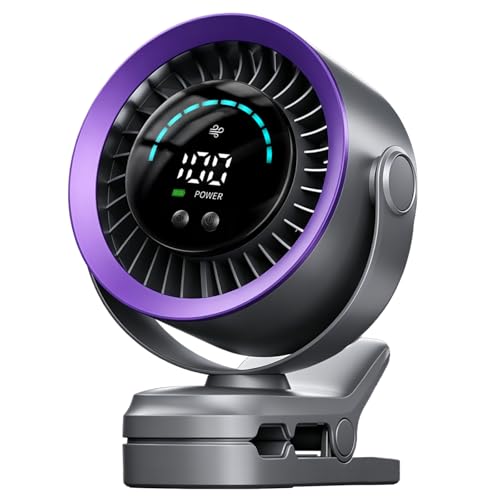 duludulu Portable Clip on Fan, Rechargeable USB Desk Fan with Turbo Airflow, 100 Speeds LED Display, 360° Rotation, Small Quiet Battery Powered Fan for Stroller Outdoor Travel Camping Golf Cart, Grey