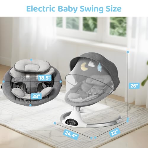 KIDINIX Baby Swings for Infants, Bluetooth Infant Swing with Music Speaker, 3 Seat Positions, 3 Speeds for Newborn Boy Girl, Indoor & Outdoor Use, Black