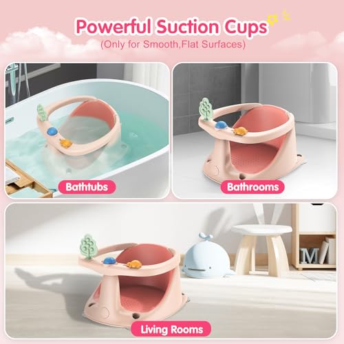 Baby Bath Seat for Babies 6 Months & Up, Non-Slip Bath Seats for Babies Sitting up,Bath tub Seat with Suction Cups,Safe & Comfortable Bath Chair Baby, Pink