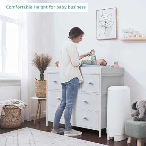 BOLUO Changing Table Dresser with Storage, Baby Dresser with Changing Table Top Diaper Changing Station with 7 Fabric Drawers for Nursery Modern