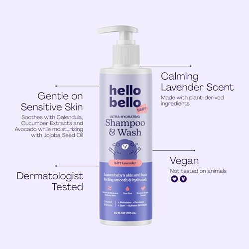 Hello Bello Baby Premium Shampoo & Wash, Gentle Soft Lavender Scent, 10oz Bottle