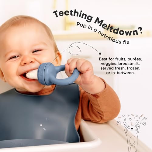 KeaBabies Baby Fruit Feeder 2pk - Silicone Baby Food Feeder for Babies 6-12 Months, Breast Milk Popsicle Teether, Weaning, Pacifier, Freeze Frozen Solid Food, Infant Feeding Essential (Slate)