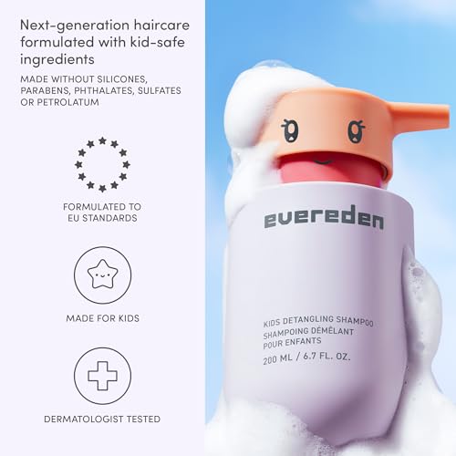 Evereden Kids Detangling Shampoo | Dermatologist-Tested, EWG Verified, No Silicones | For Curly or Straight Hair | Clean, Vegan, Sulfate-Free, Hypoallergenic, Gentle for Daily Use, 6.7 fl oz