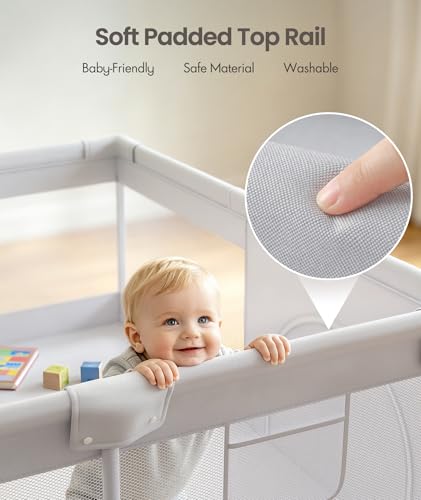 Fodoss Baby Playpen 47×47in, Small Play Pen for Babies and Toddlers, Playpen for Apartment, Play Yard, Activity Fence, Baby Playard with All-Side Mesh, Pull Rings